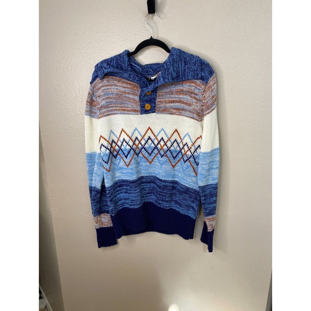 Broadway University Shop XL Vintage Sweater‎ Striped Blue Brown Knit Pullover